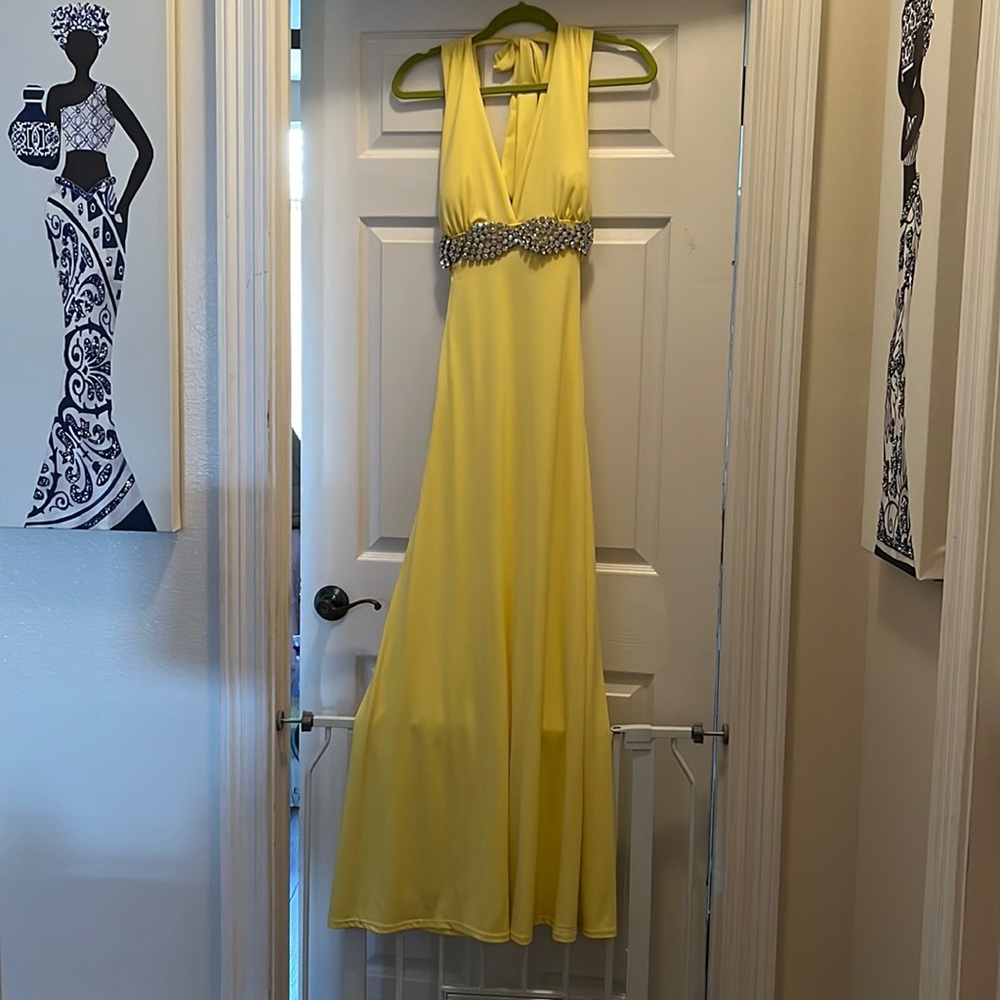 XOXO Yellow deep v cut neckline gown